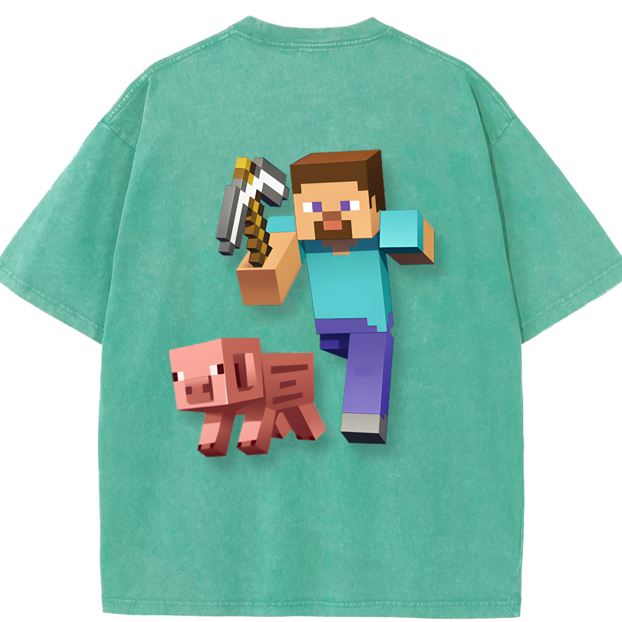 （画像用） マインクラフト ブロックの世界 Minecraft MC Block world 綿100% ヴィンテージ風 半袖Tシャツ（背面プリント）